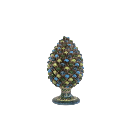 Pigna In Ceramica Di Caltagirone Cm 30 Colore Arlecchino Verde E Blu